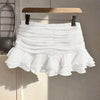 Ruched Fit Ruffle Hem Mini Skirt in Classic White Front View For Women | Littlebox India