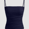 Ruched Fitted Sleeveless Top with Spaghetti Straps in Navy Blue Front View For Women | Littlebox India