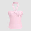 Ruched Halter Crop Top in Baby Pink Front View For Women | Littlebox India