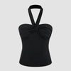 Ruched Halter Crop Top in Black Front View For Women | Littlebox India