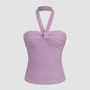 Ruched Halter Crop Top in Lilac Front View For Women | Littlebox India
