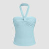 Ruched Halter Crop Top in Powder Blue Front View For Women | Littlebox India