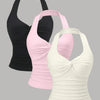 Ruched Halter Neck Combo Tops in Milky White, Black & Baby Pink Front View For Women | Littlebox India