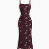 Ruched Mesh Bodycon Midi Dress With Floral Print And Spaghetti Straps in Deep Maroon Front View for Women | Littlebox India