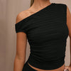 Ruched One-Shoulder Top with Matching Wide Leg Pants in Black Front View For Women | Littlebox India