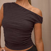 Ruched One-Shoulder Top with Matching Wide Leg Pants in Brown Front View For Women | Littlebox India