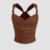 Ruched Strap Sweetheart Neck Sleeveless Top in Burnt Orange Front View For Women | Littlebox India
