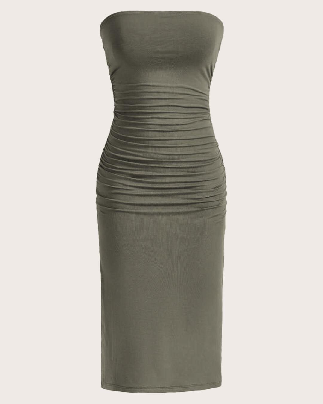 Bell Sleeve Pleated Shirt Dress In Herbal Green