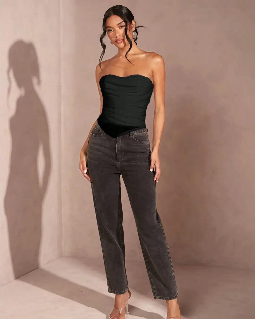 Strapless Corset Style Tube Top in Black - Littlebox India