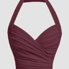 Ruched Wrap Front Halter Top in Maroon Front View For Women | Littlebox India