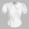 Ruffle Collar Puff Sleeve Fitted Blouse in White Front View for Women | Littlebox India