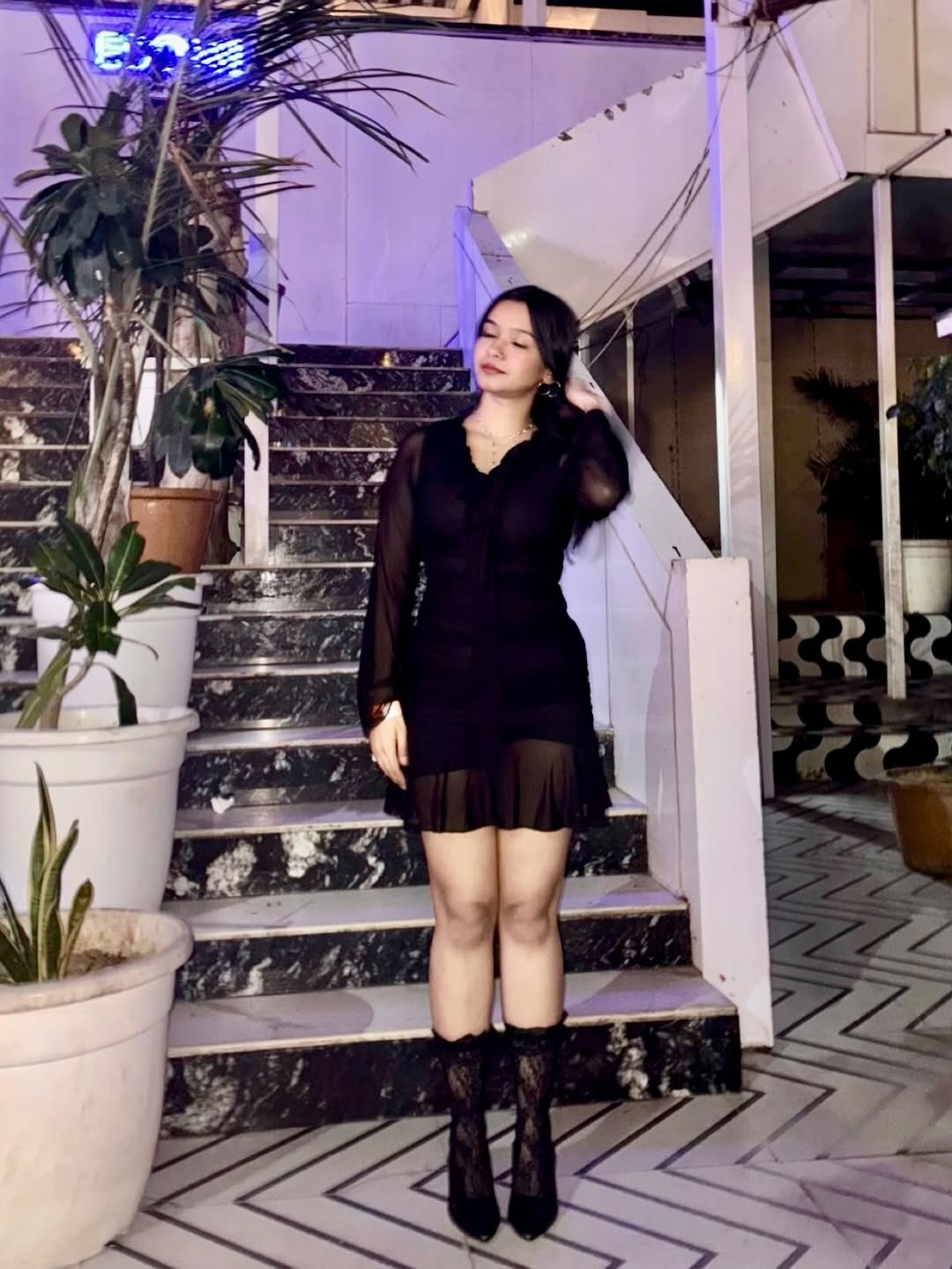 Customer photo 3 of Ruffle Hem Mini Dress with Long Sleeves in Black