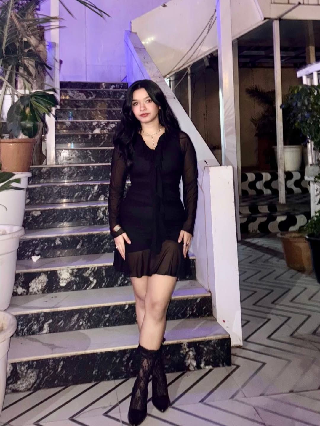 Customer photo 1 of Ruffle Hem Mini Dress with Long Sleeves in Black