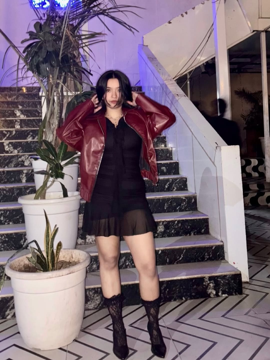 Customer photo 2 of Ruffle Hem Mini Dress with Long Sleeves in Black