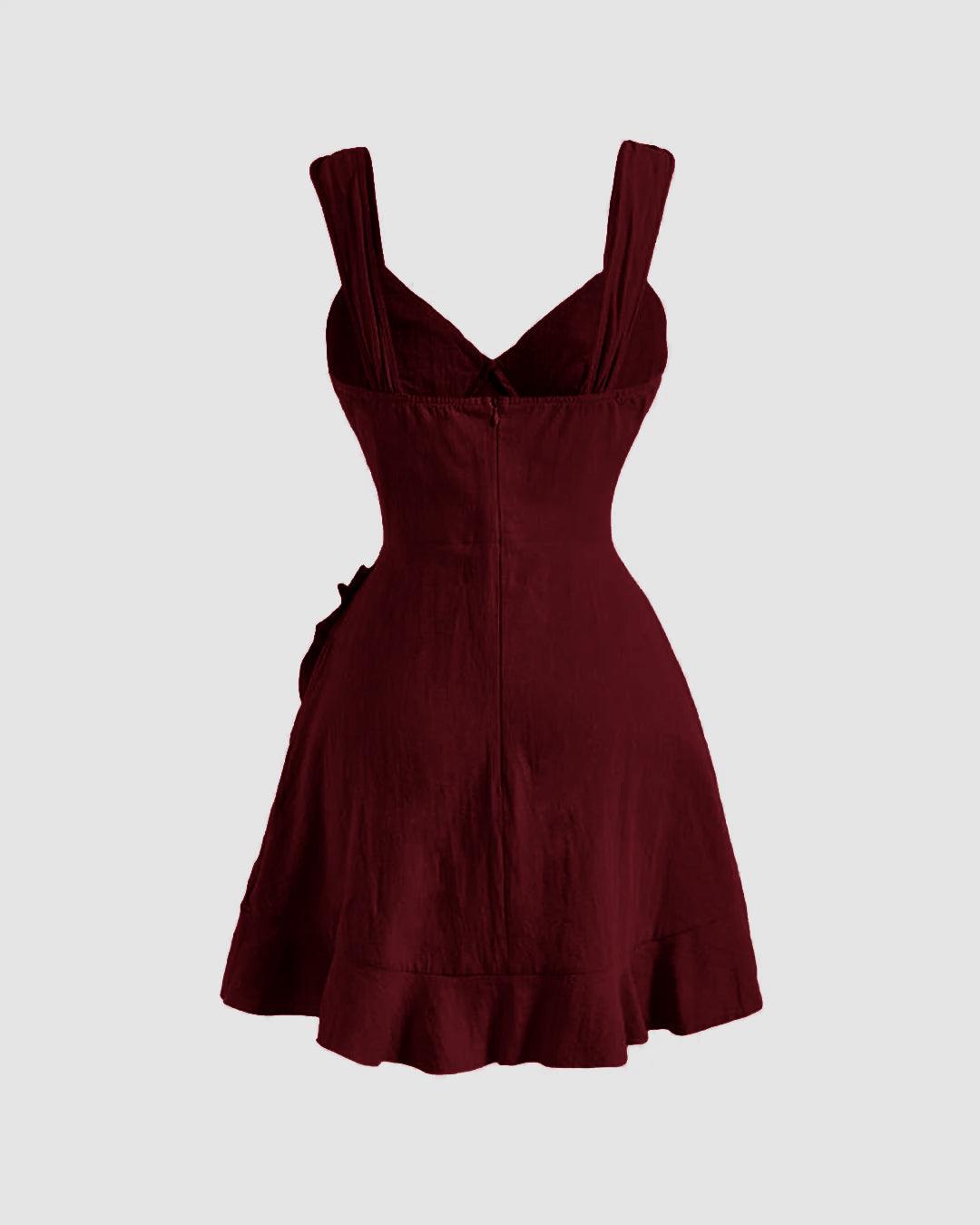 Short Sleeve Tie Knot Short Dress In Maroon