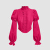 Ruffled High Neck Corset-Style Lantern Sleeve Blouse in Pink Front View For Women | Littlebox India