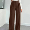 Rust High-Waist Pleated Wide-Leg Flowy Trousers Front View For Women | Littlebox India