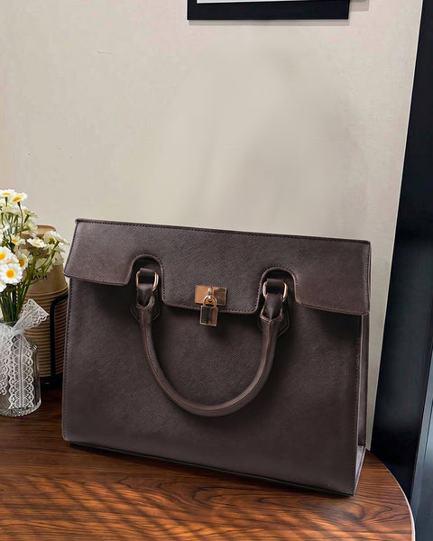 Fashion Buckle Strap Office Shoulder Bag in Cocoa Brown