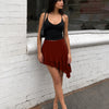 Asymmetric Layered Flare Mini Skirt in Merlot