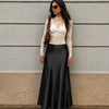 High Waist Satin Midi Skirt in Jet Black