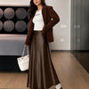 High Waist Satin Midi Skirt in Cocoa Brown