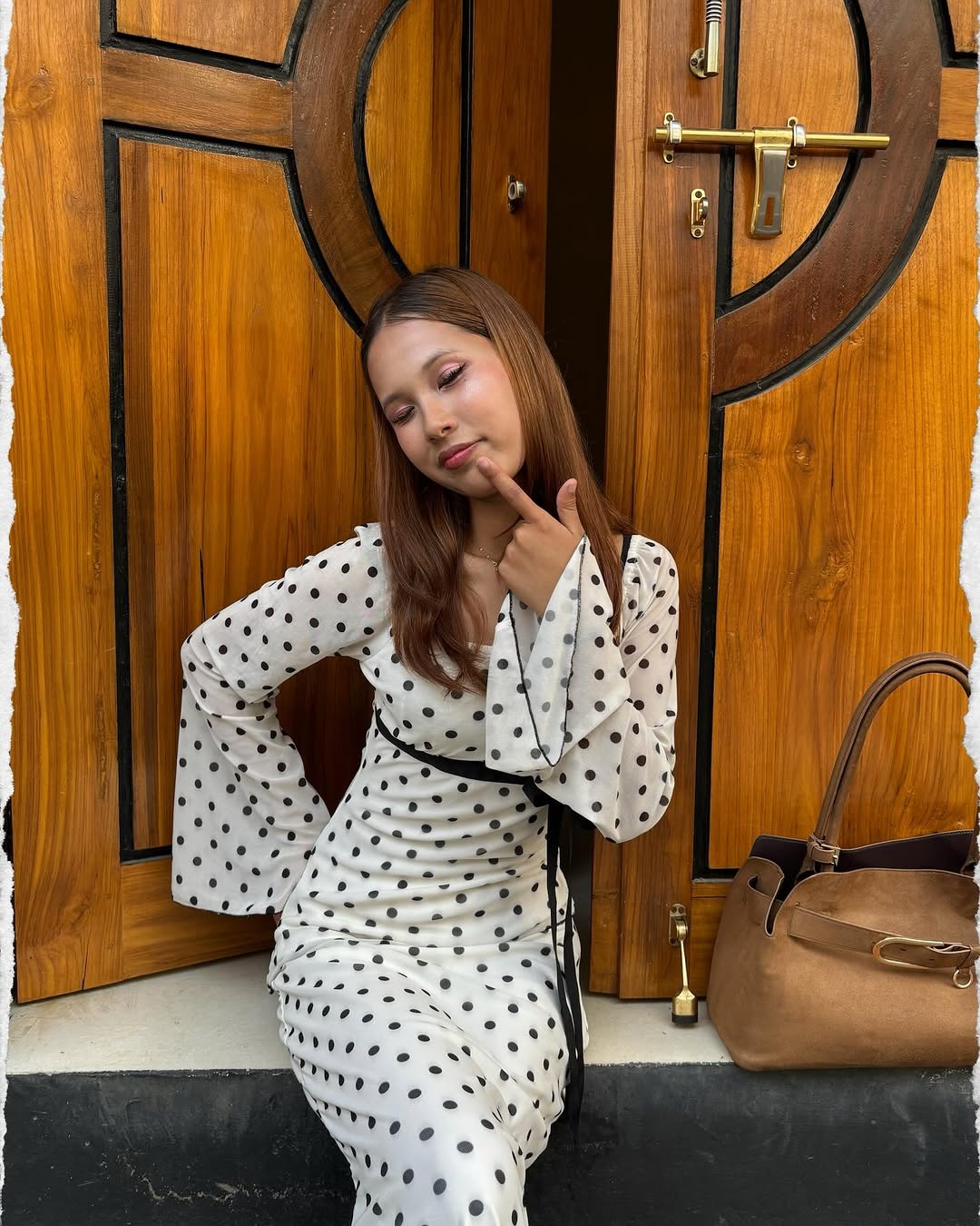 Customer photo 2 of Polka Dot Bow Detail Crop Top & Asymmetric Hem Midi Skirt Two-Piece Set