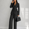 Collared Slim Fit A-Line Hem Striped Long Sleeve Blazer and Trouser Suit Set