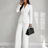 Collared Slim Fit A-Line Hem Striped Long Sleeve Blazer and Trouser Suit Set in White