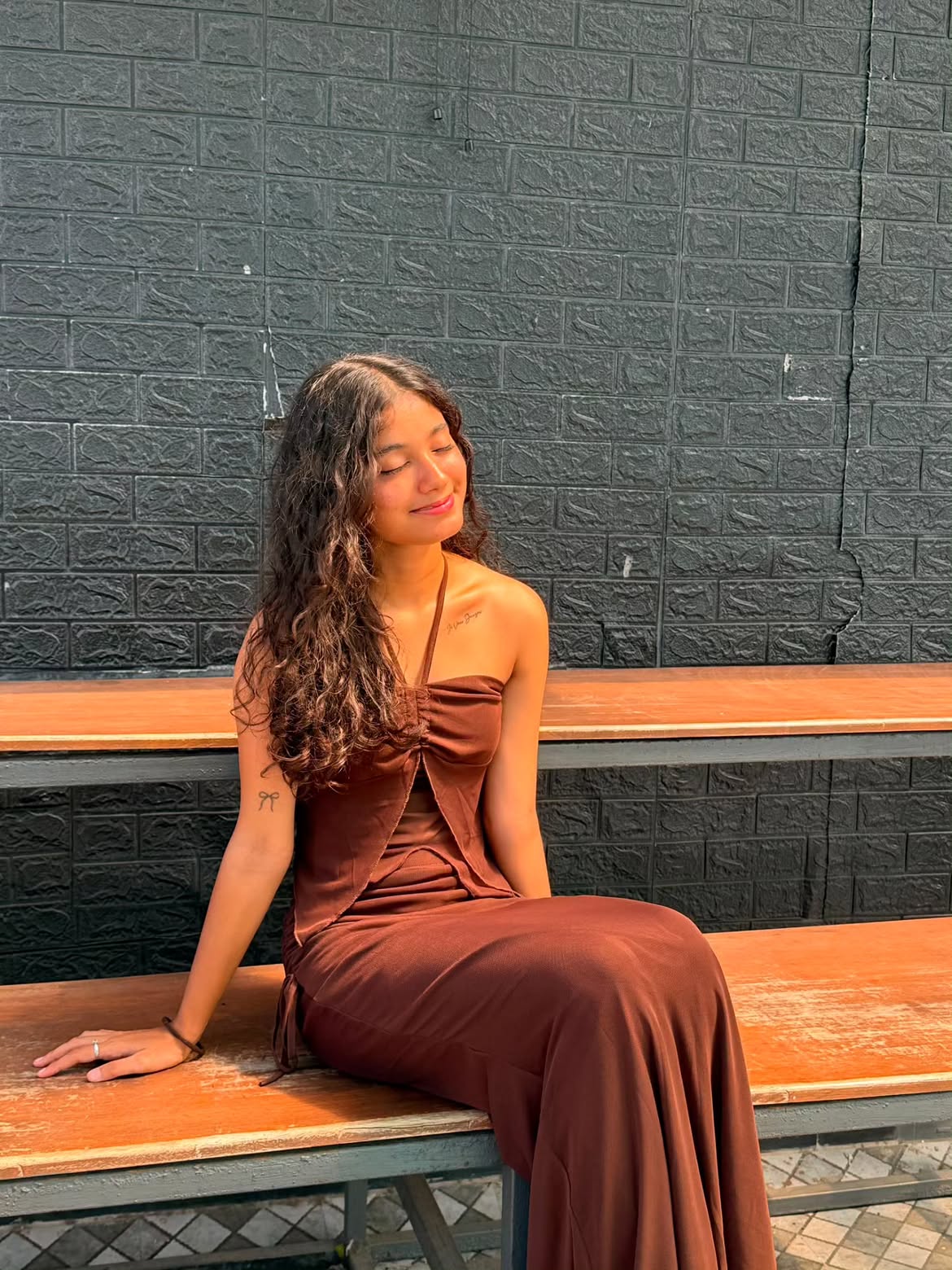 Customer photo 2 of Bohemian Strapless Sleeveless Mesh Ruffle Top And Mermaid Skirt Set in Coco Brown