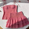 Tie Strap Gingham Cami and Ruffle Hem Mini Skirt Set in Classic Red