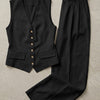V Neck Sleeveless Waistcoat and Trouser in Soft Black