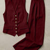 V Neck Sleeveless Waistcoat and Trouser in Deep Maroon