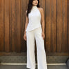 Mock Neck Asymmetric Top and Wide Leg Trousers Co-Ord Set in Classic White