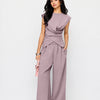 Draped Drawstring Top and Wide Leg Trousers Co-Ord Set in Lavender