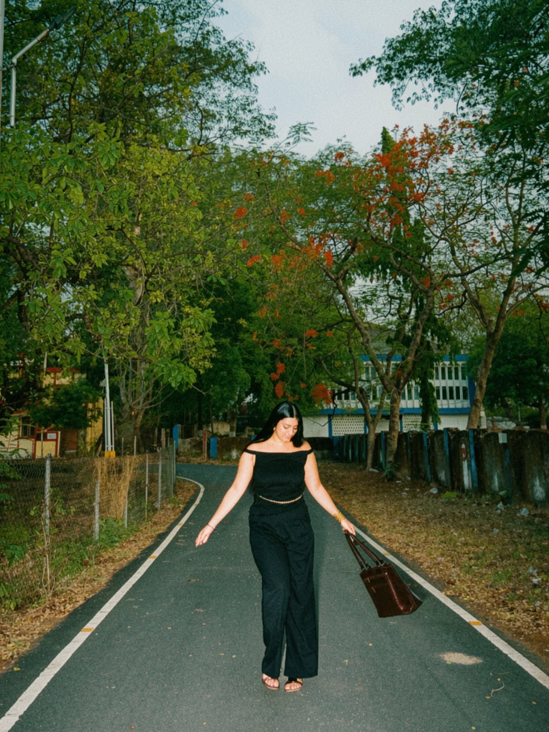 Customer photo 3 of Off-shoulder Solid Texture Ruched Top With Mid Rise Solid Texture Straight Leg Trousers In Black
