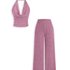 Glitter Halter Neck Top Wide Leg Pants Co-Ord Set in Smoky Pink
