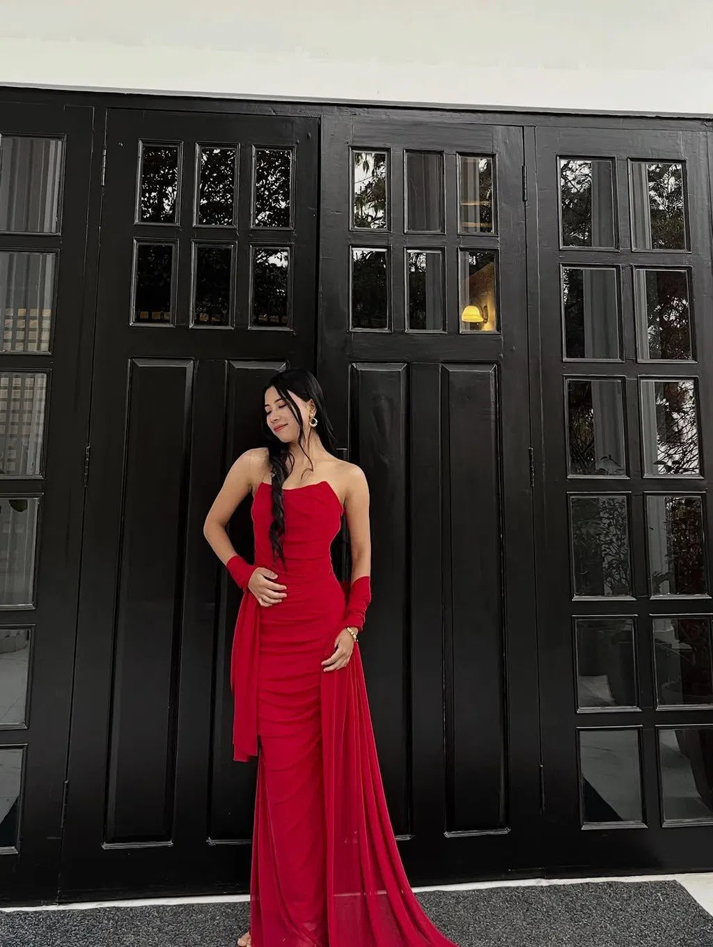 Customer photo 1 of Strapless Corset Top & Stretch Mermaid Skirt In Red