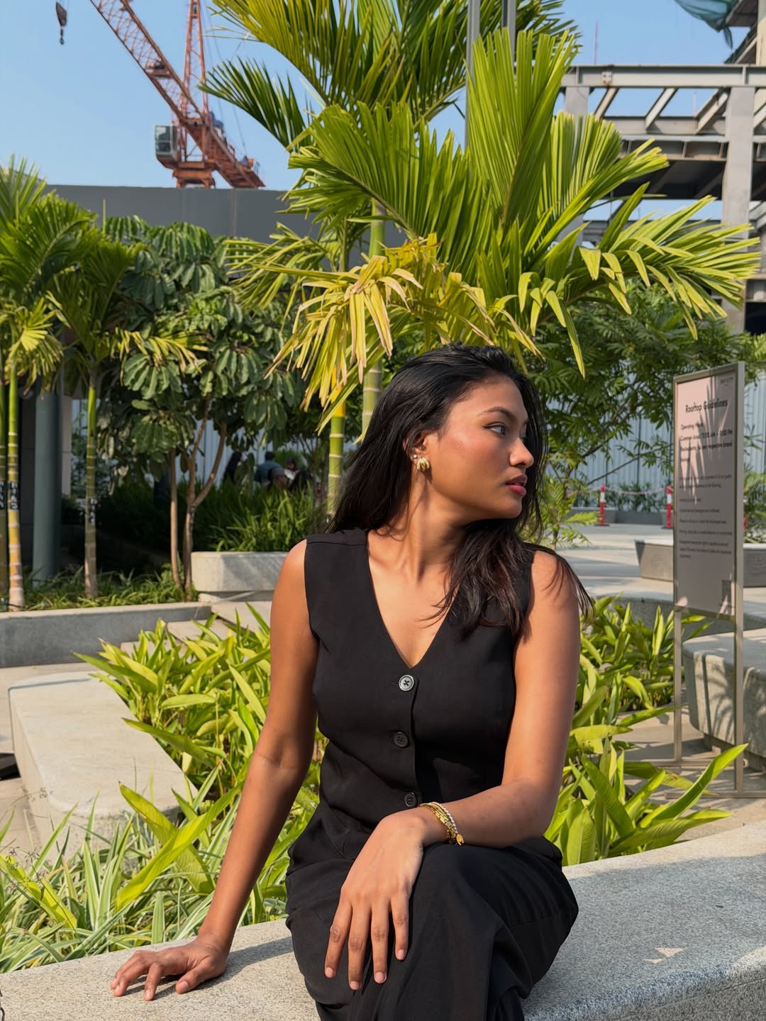 Customer photo 2 of V-neck Solid Button Vest & Mid Rise Pocket Wide Leg Trousers In Black