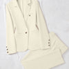 Minimalist Solid Color Notched Collar Single Button Business Suit Jacket & Pant Set In Off-White