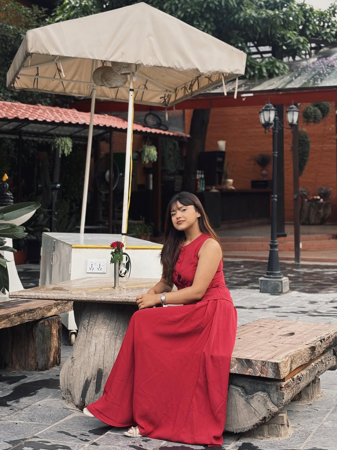 Customer photo 1 of Sleeveless Button Vest & Flared Midi Skirt Co-ords Set in Burgundy