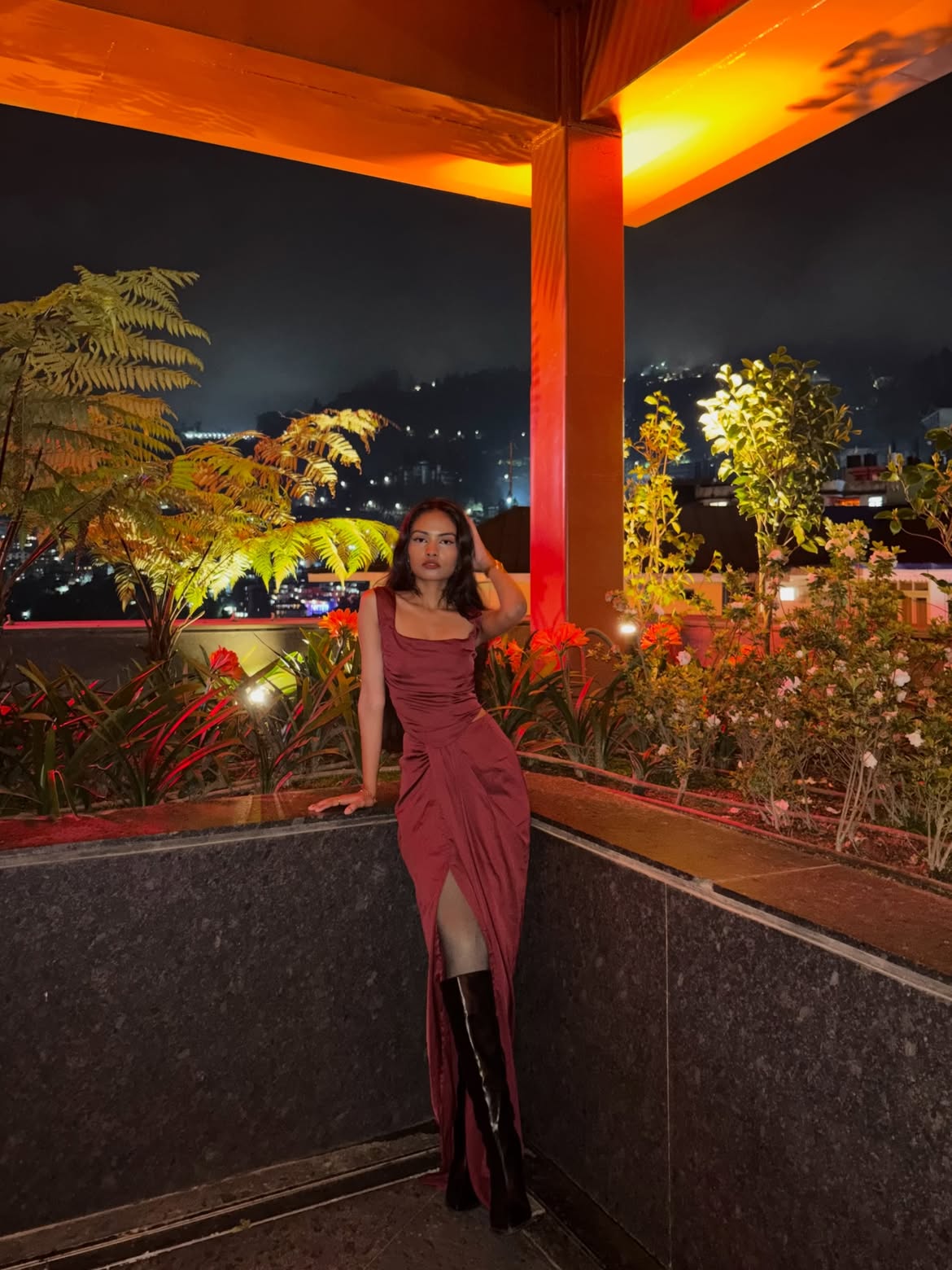 Customer photo 3 of Tied Back Corset Top & Slit Skirt Coord Set In Maroon