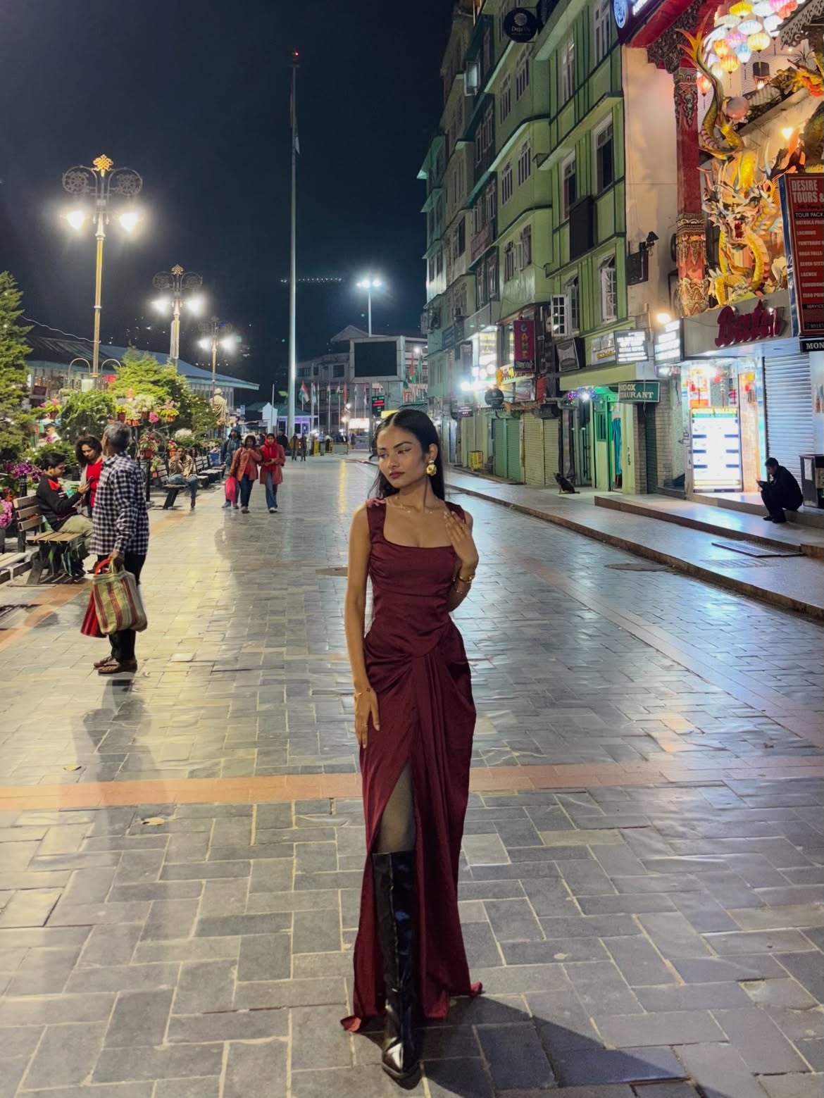 Customer photo 2 of Tied Back Corset Top & Slit Skirt Coord Set In Maroon