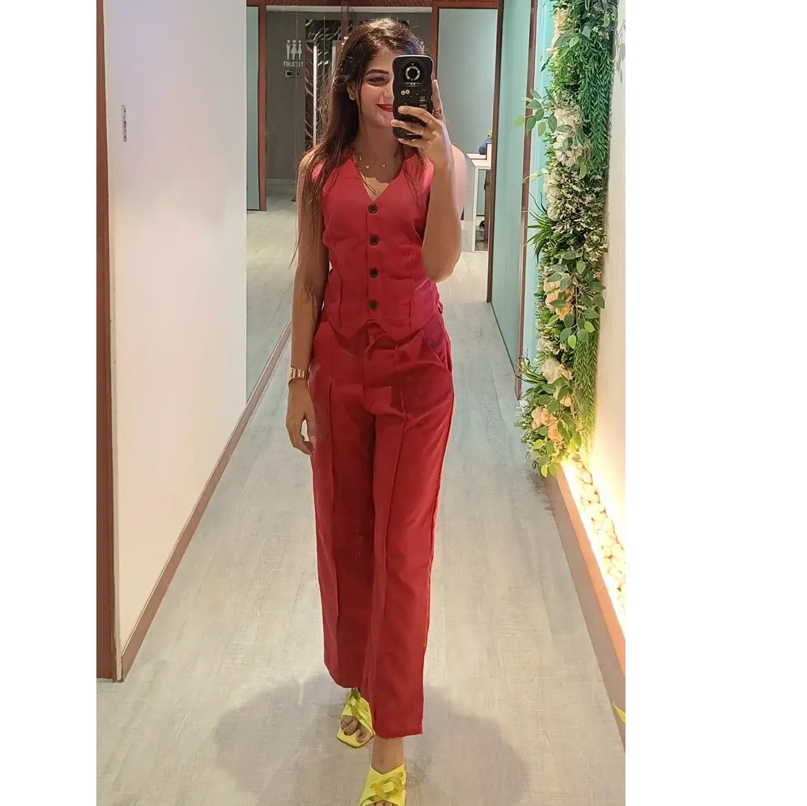 Customer photo 1 of Matching Set of Vest Coat and Trouser in Burgundy
