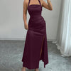 Satin Side-Slit Maxi Dress in Wine