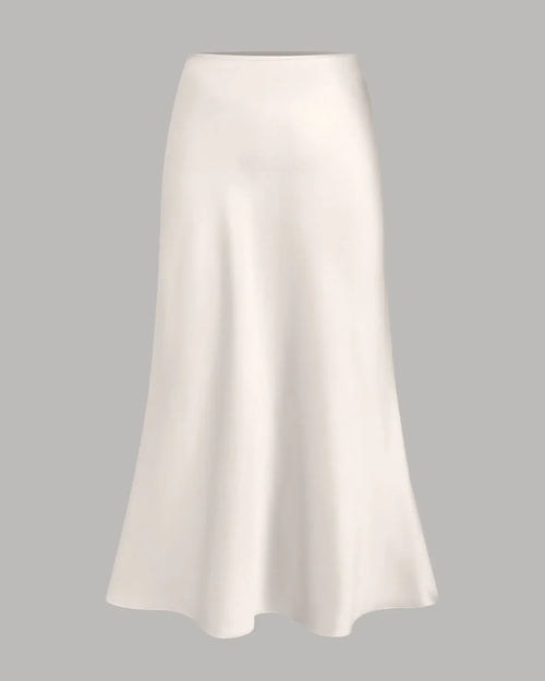 Satin Bias-Cut Flared Midi Skirt in Cream Front View For Women | Littlebox India