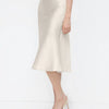 Satin Bias-Cut Flared Midi Skirt in Cream On Model For Women | Littlebox India