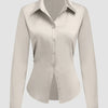 Satin Button-Down Collar Full Sleeve Shirt in Cream Front View For Women | Littlebox India