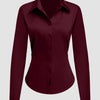 Satin Button-Down Collar Full Sleeve Shirt in Maroon Front View For Women | Littlebox India