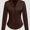 Satin Collared Button Down Full Sleeve Shirt in Brown Front View For Women | Littlebox India