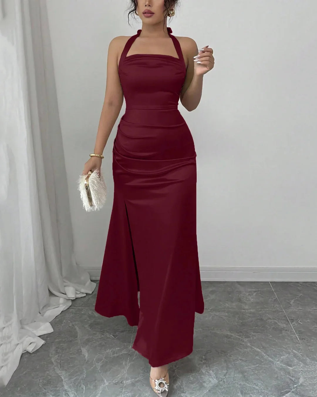 burgundy dress halter Burgundy Halter Scarf Mini Dress S main image 0